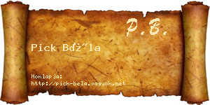 Pick Béla névjegykártya